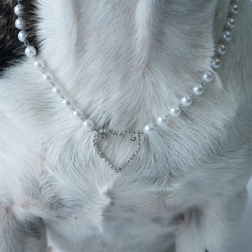 Pearl Diamante Heart Dog Necklace - Dog Necklaces from Sale at DoggyTopia