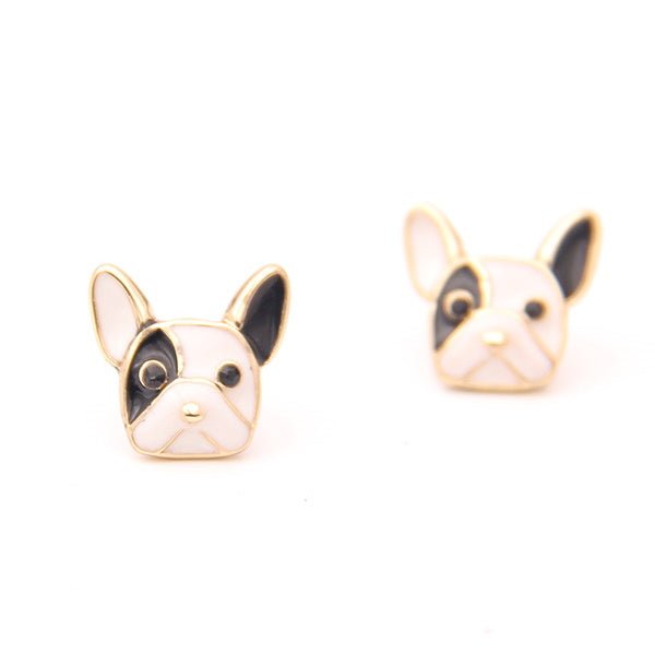 Pied French Bulldog Stud Earrings - Earrings from Sale at DoggyTopia