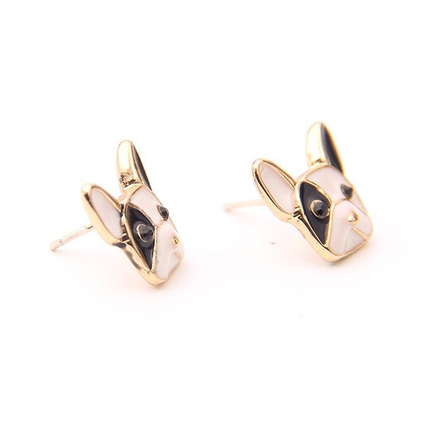 Pied French Bulldog Stud Earrings - Earrings from Sale at DoggyTopia