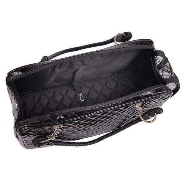 Quilted Patent Dog Carrier - Black - Dog Carriers from . at DoggyTopia