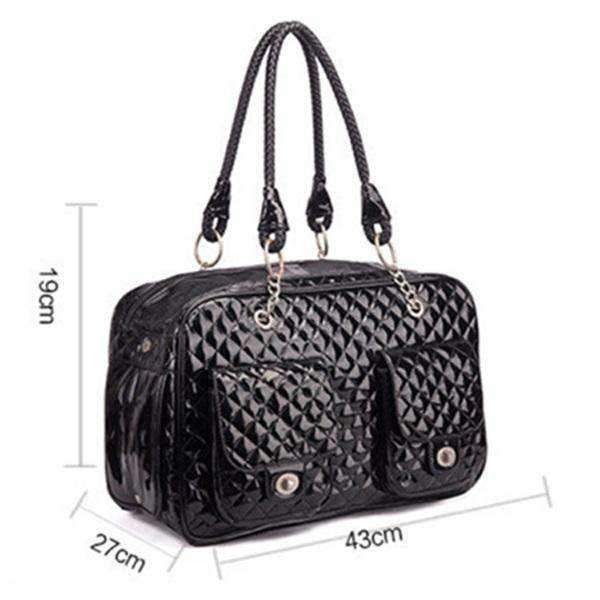Quilted Patent Dog Carrier - Black - Dog Carriers from . at DoggyTopia