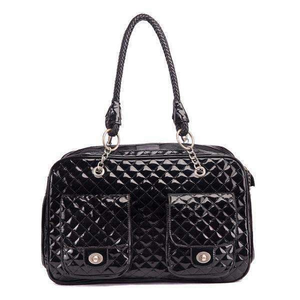 Quilted Patent Dog Carrier - Black - Dog Carriers from . at DoggyTopia