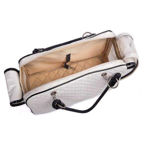 Quilted Patent Dog Carrier - White - Dog Carriers from . at DoggyTopia