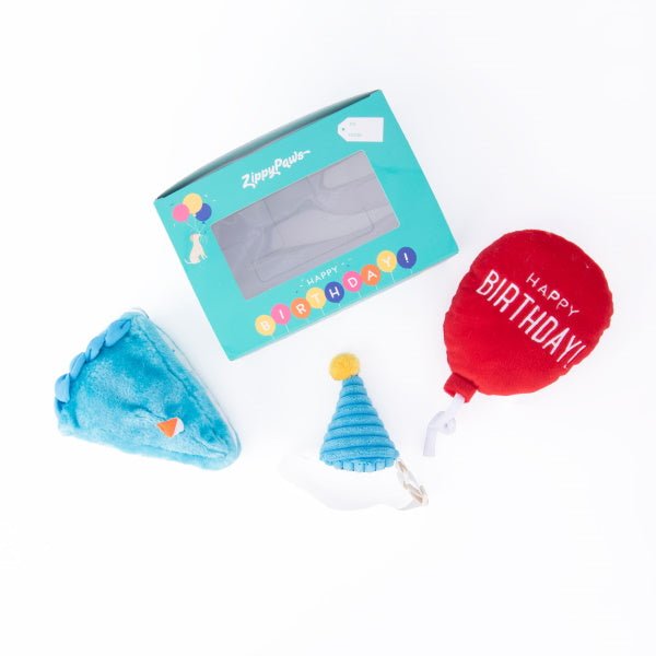 Zippy Paws - Birthday Box Blue - Interactive Toys from Zippy Pawz at DoggyTopia