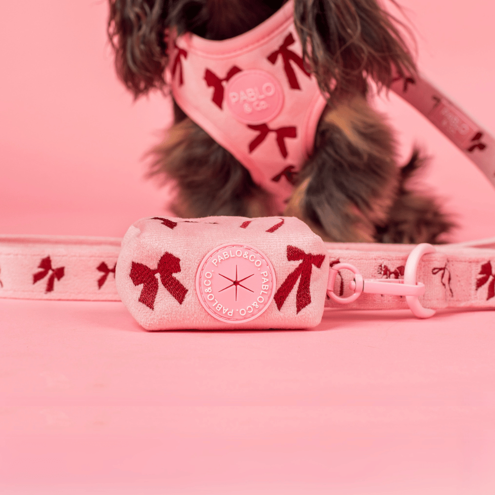Pablo & Co Velvet Blush Bows Poop Bag Holder