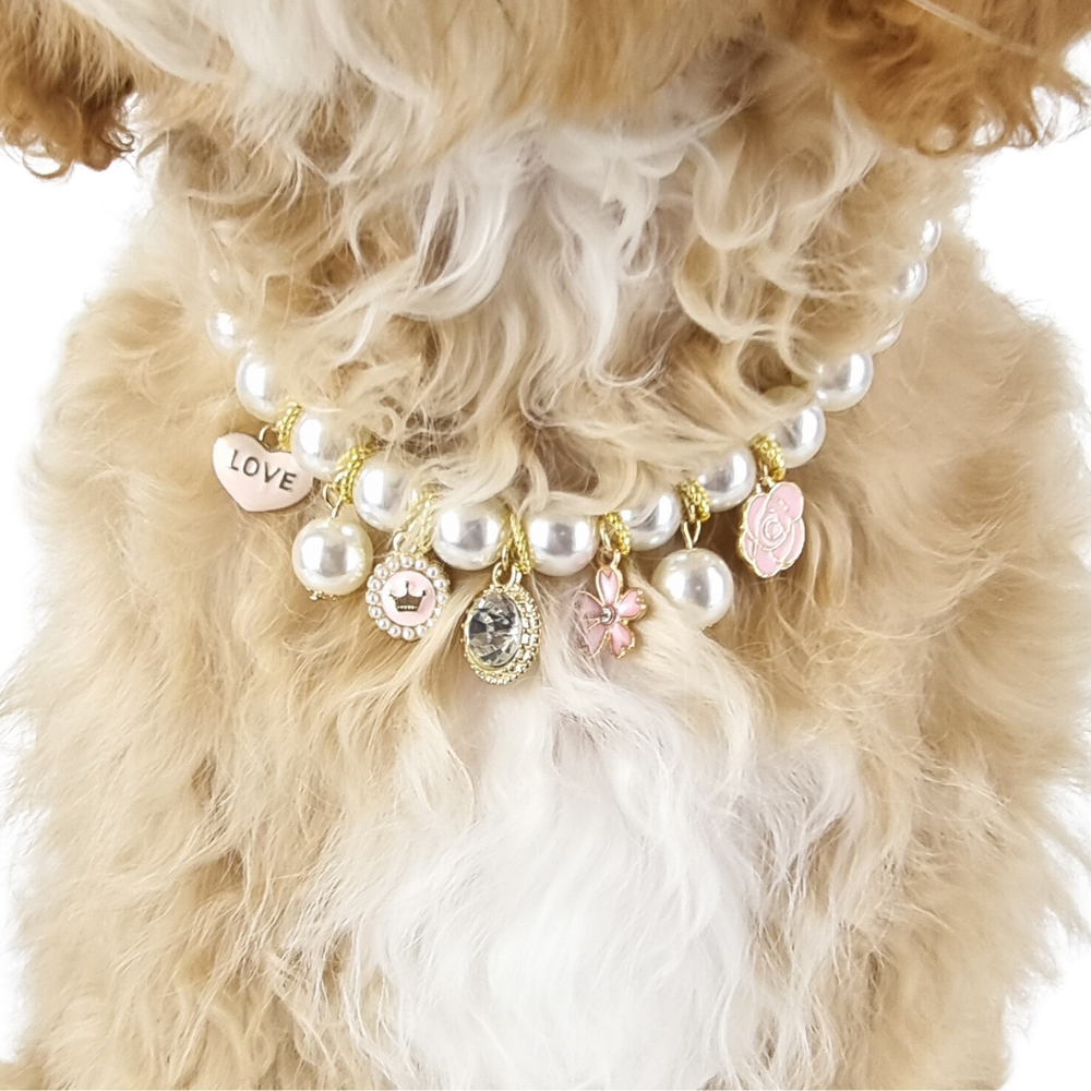 Audrey Pearl Dog Necklace - Pink