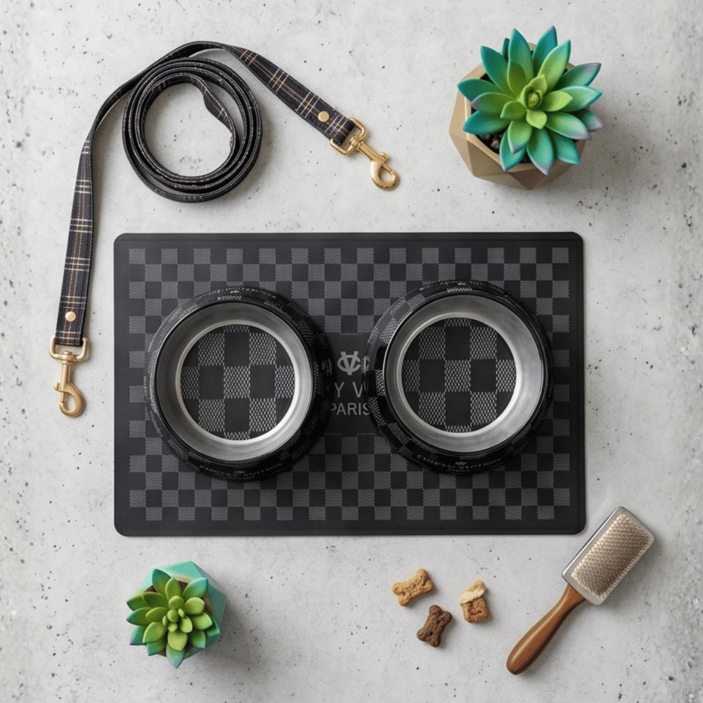 Black Checker Chewy Vuiton Bowl