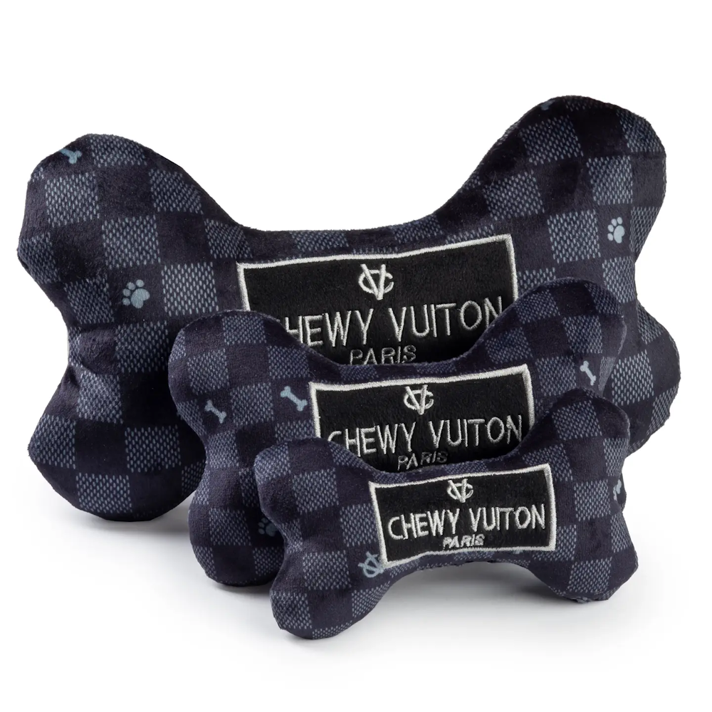 Black Chewy Vuiton Checker Bone Dog Toy