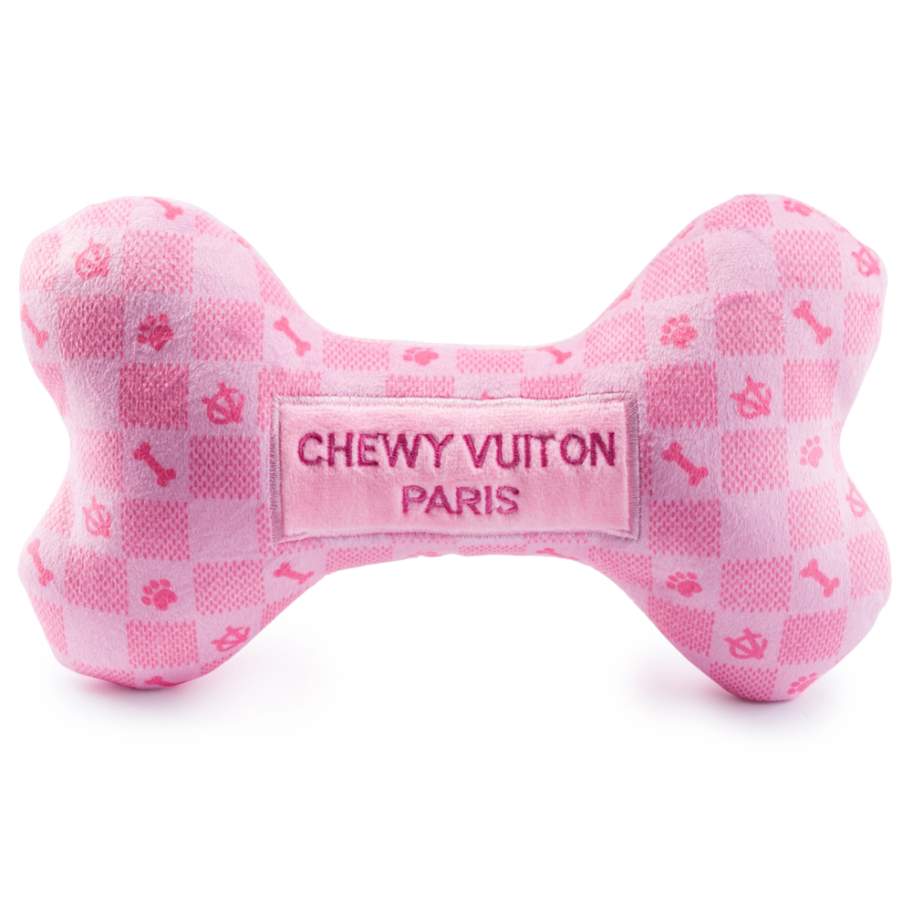 Checker Chewy Vuiton Dog Bone Toy - Pink