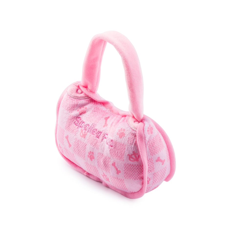 Checker Chewy Vuiton Handbag Dog Toy - Pink