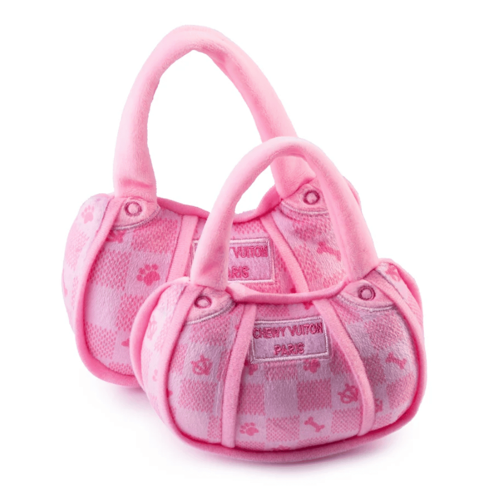 Checker Chewy Vuiton Handbag Dog Toy - Pink