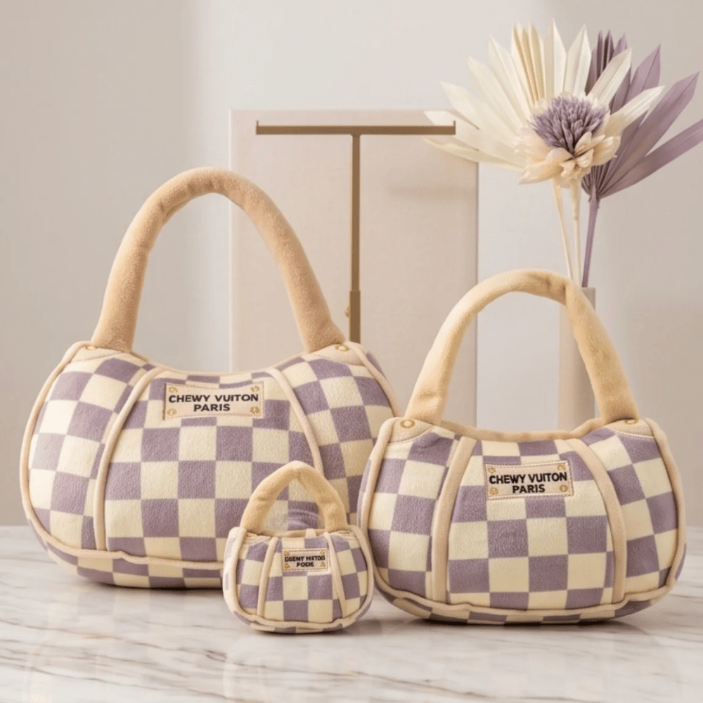 Chewy Vuiton Checker Handbag Dog Toy