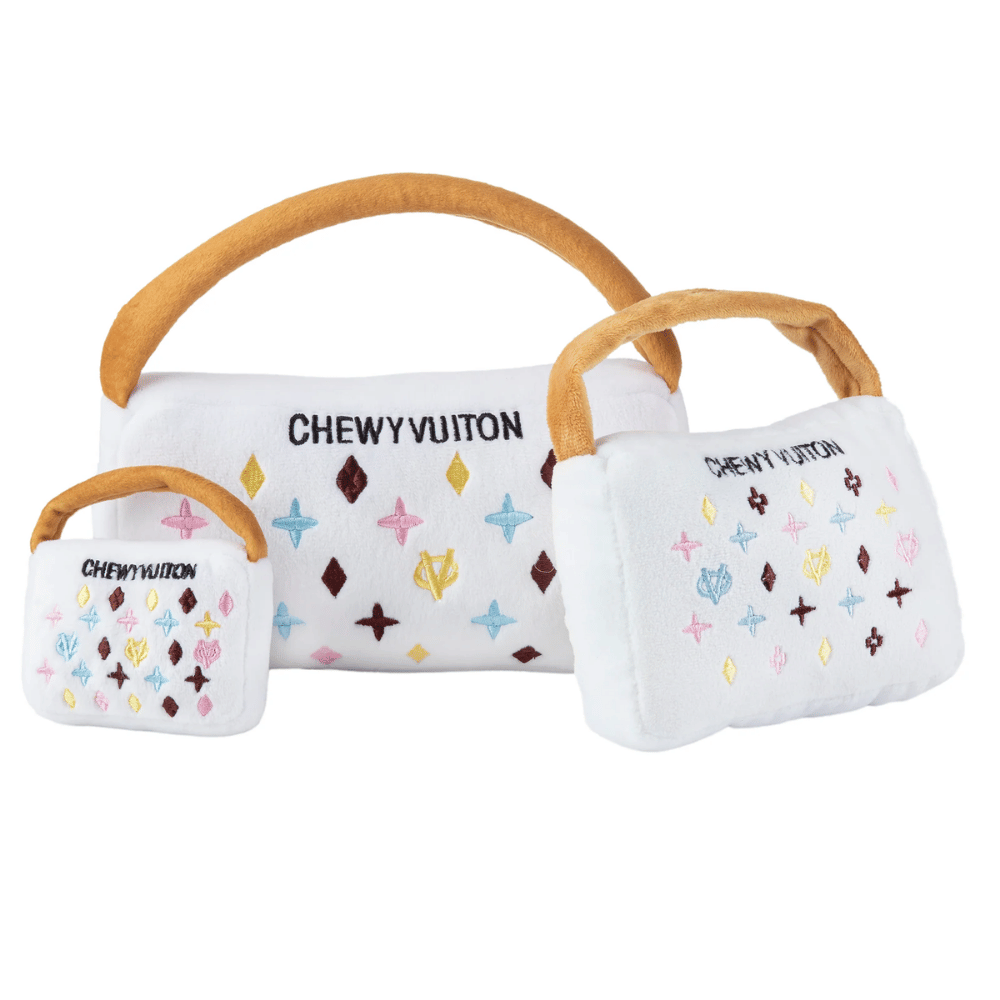 Chewy Vuiton White Handbag Dog Toy