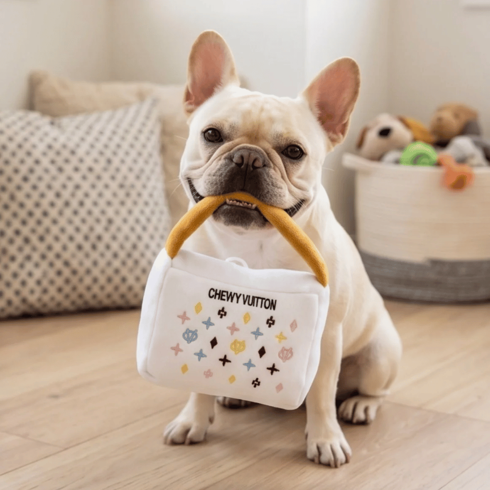 Chewy Vuiton White Handbag Dog Toy