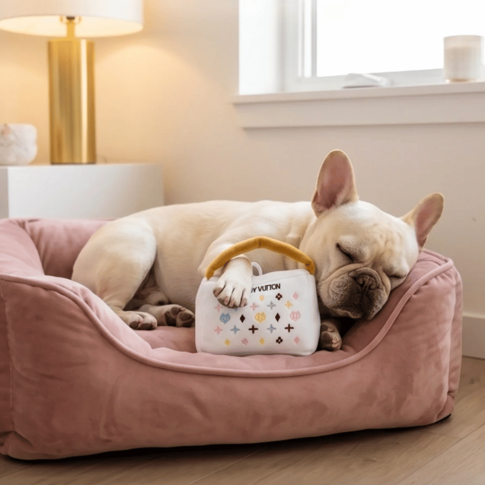 Chewy Vuiton White Handbag Dog Toy