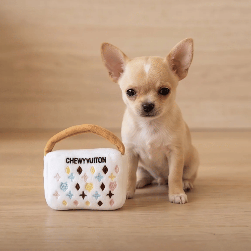 Chewy Vuiton White Handbag Dog Toy
