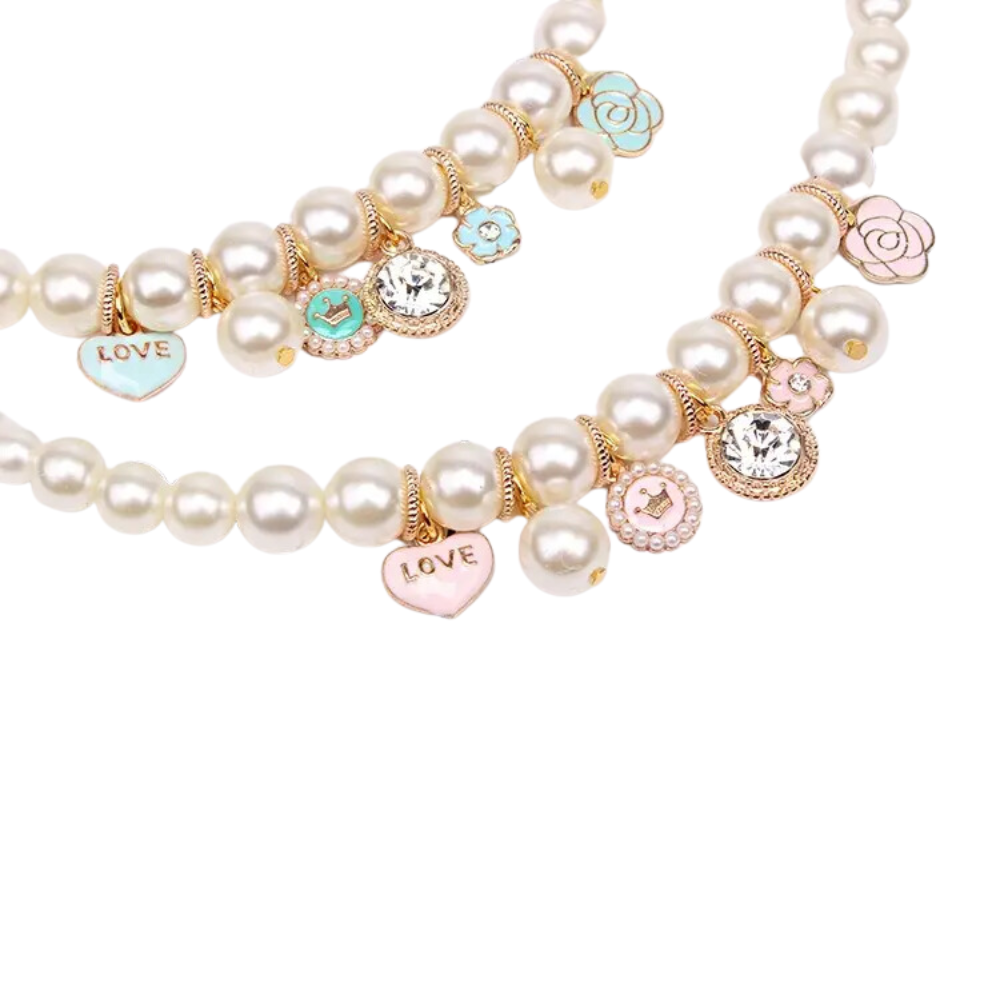 Audrey Pearl Dog Necklace - Aqua