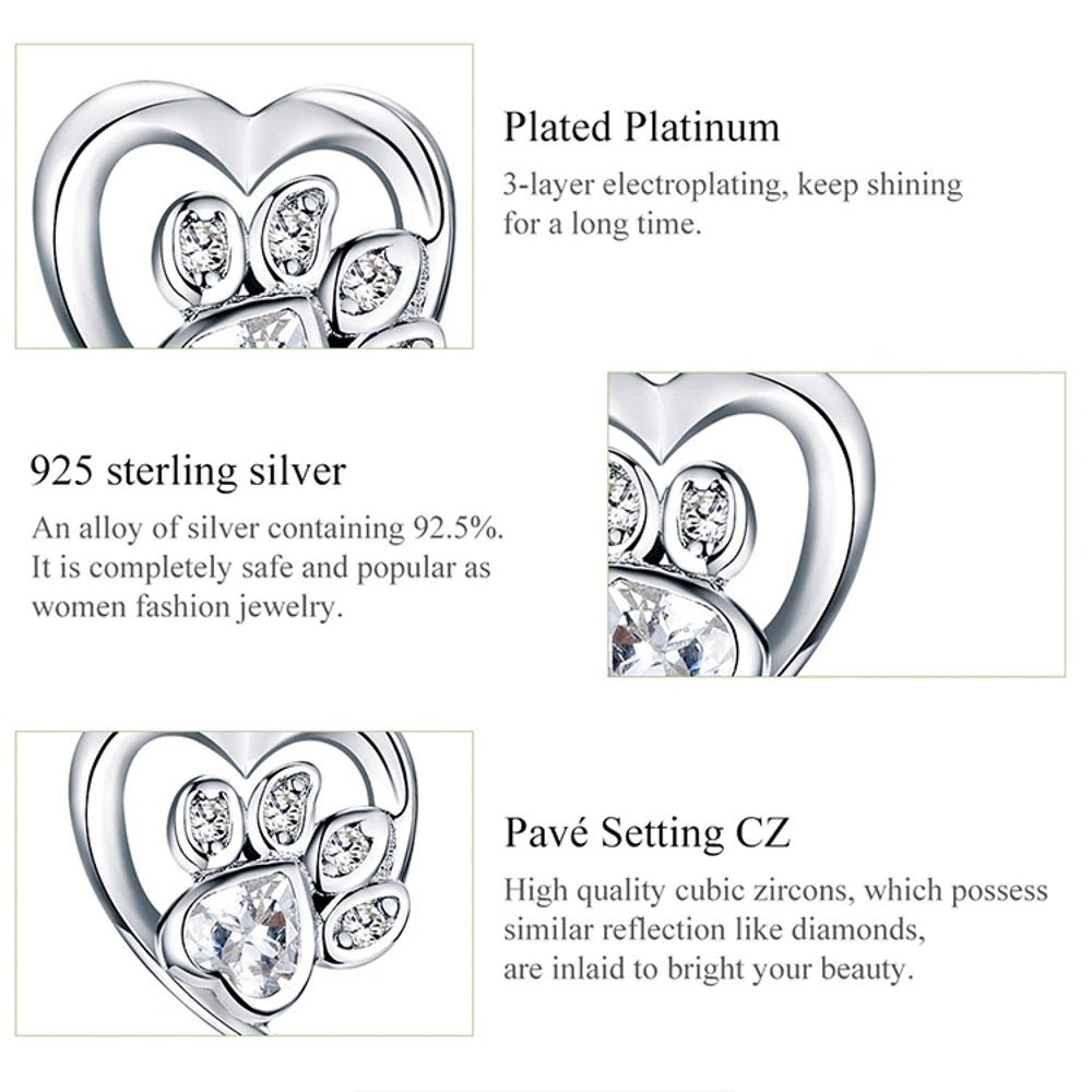 Love Heart Paw Sterling Silver Stud Earrings - Clear - Earrings from . at DoggyTopia