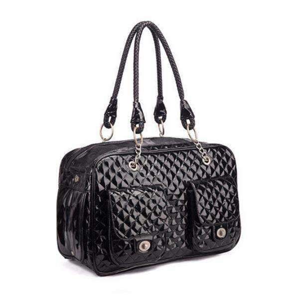 Quilted Patent Leather Dog Carrier BlackDoggyTopia